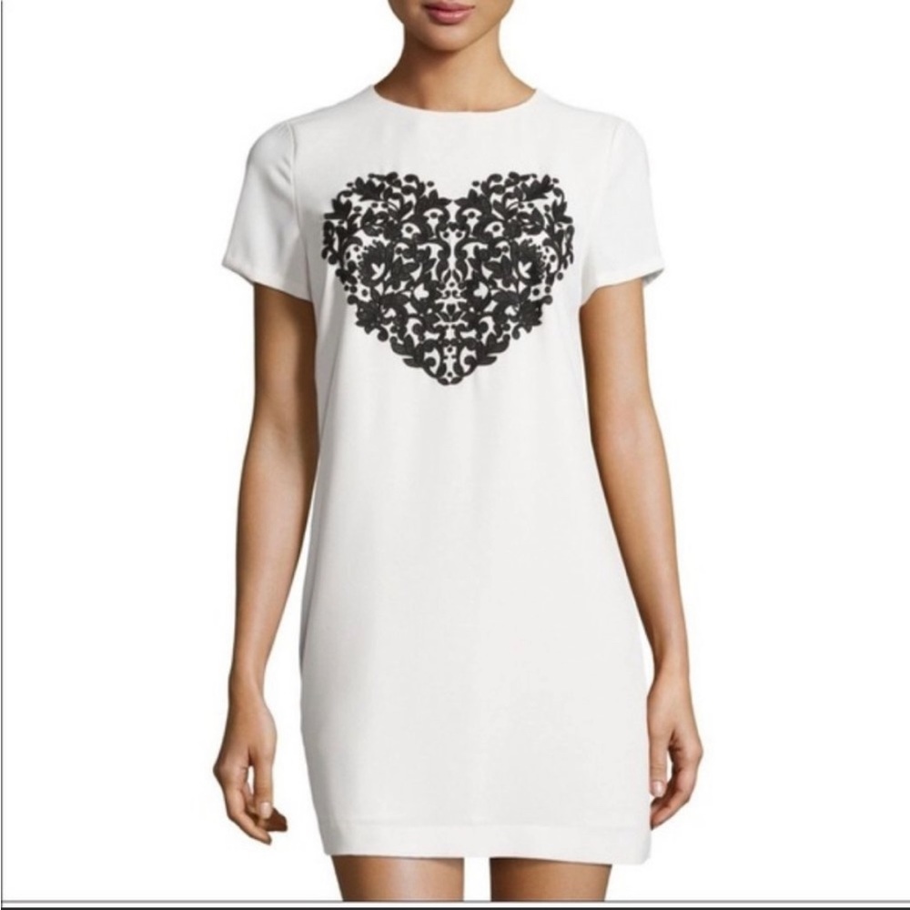 Cece Embroidered Black Heart Shift Dress